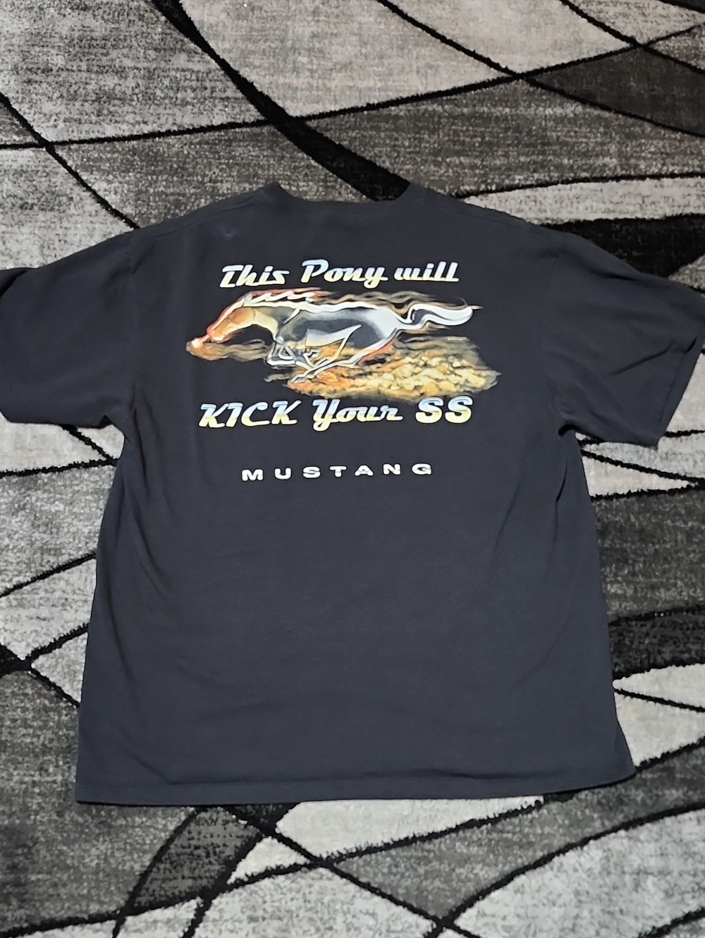 FORD MUSTANG BLACK GRAPHIC "THIS PONY WILL KICK YOUR SS" COTTON CREWNECK T-SHIRT